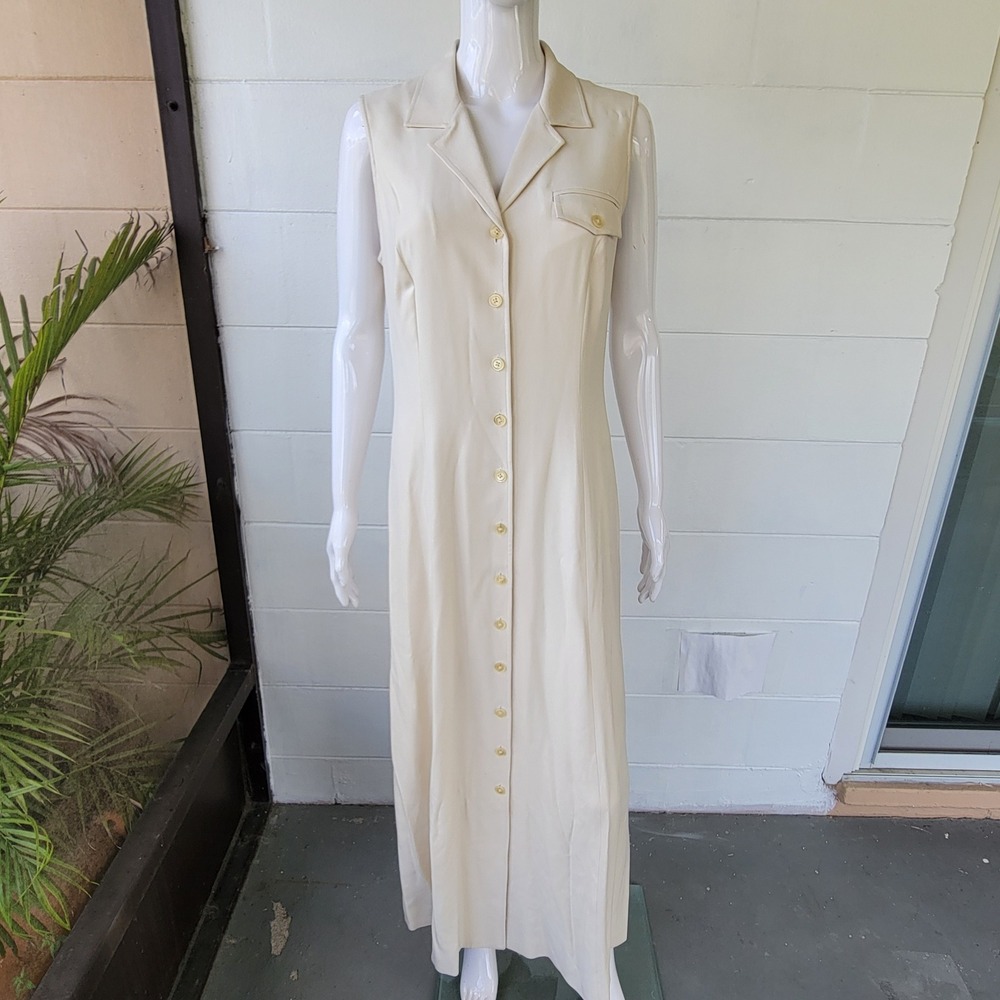 Vintage 90s Lauren Ralph Lauren Silk Maxi Dress Cream Women 12 Quiet Luxury Chic